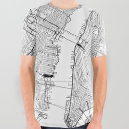 New York City White Map All Over Graphic Tee | Modern, Roadmap, Citymap, Urban, New York, Simple, Digital, Illustration, Streetmap, Vector 
