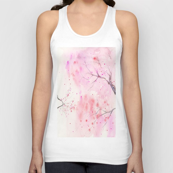 Cherry Blossom, Abstract,  Art Watercolor Painting  by Suisai Genki  Tank Top