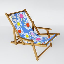 Retro Modern Mini Daisy Flowers On Blue Sling Chair