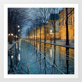 City Lights in the Rain Art Print
