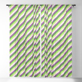 [ Thumbnail: Eyecatching Chartreuse, Tan, White, Purple, and Dark Green Colored Lined Pattern Sheer Curtain ]