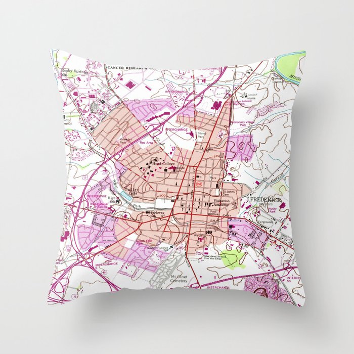 Vintage Map of Frederick Maryland (1953) Throw Pillow