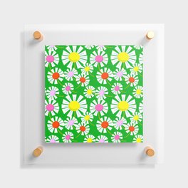 Retro Modern Mini Daisy Flowers On Green Floating Acrylic Print