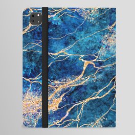 Ripples of Midnight Blue + Gold Marble Abstract Art iPad Folio Case