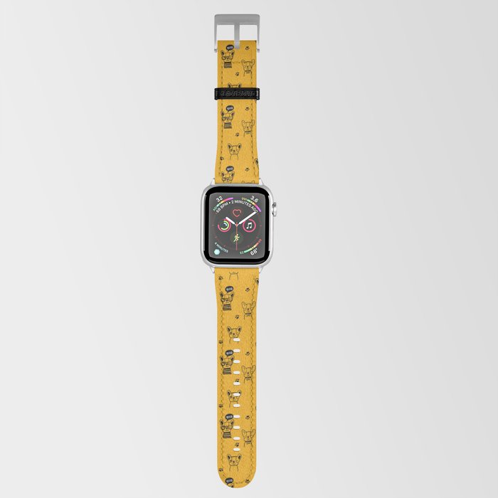 Mustard and Black Hand Drawn Dog Puppy Pattern Apple Watch Band