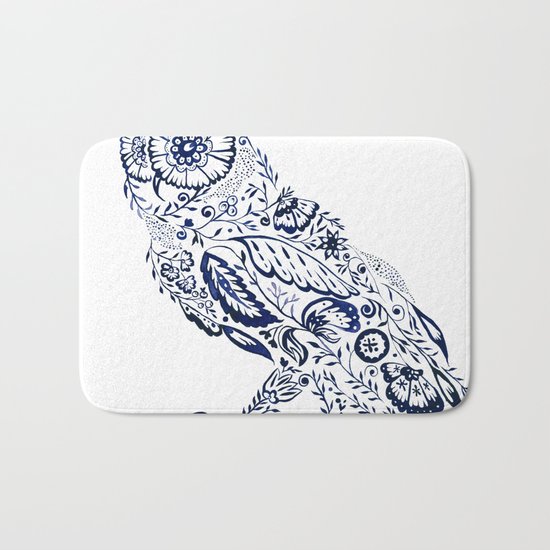 Folk Floral Indigo Owl Bath Mat