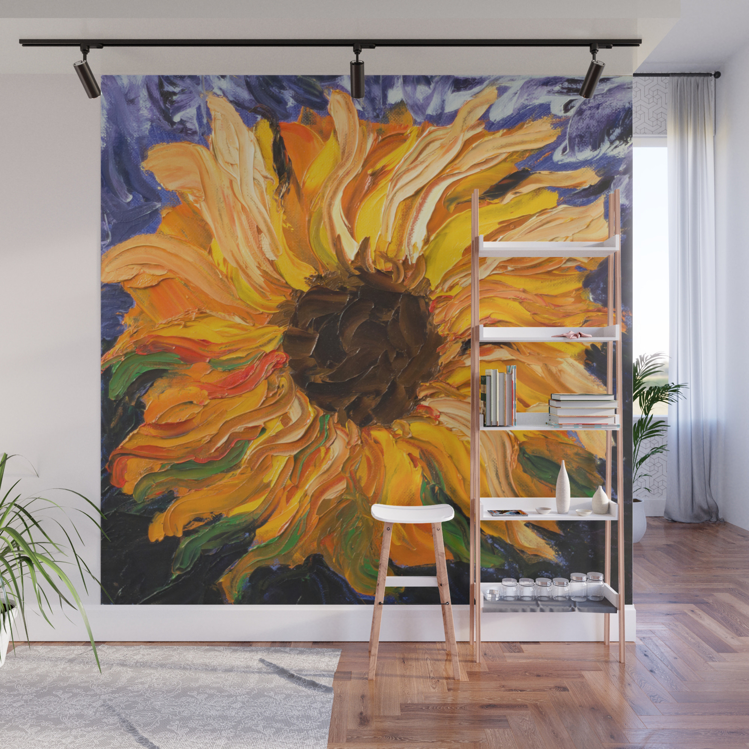 Fiery Sunflower Original Painting Wall Mural By Ekphotoart