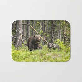 Charting the Course - Grizzly 399 with Her Four Cubs Bath Mat | Brown, Grandtetons, Brownbear, Wyoming, Woods, Green, 399, Coy, Grizzlybear, Grey 