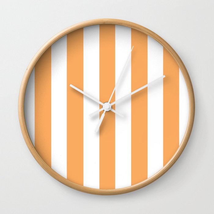 Rajah orange - solid color - white vertical lines pattern Wall Clock
