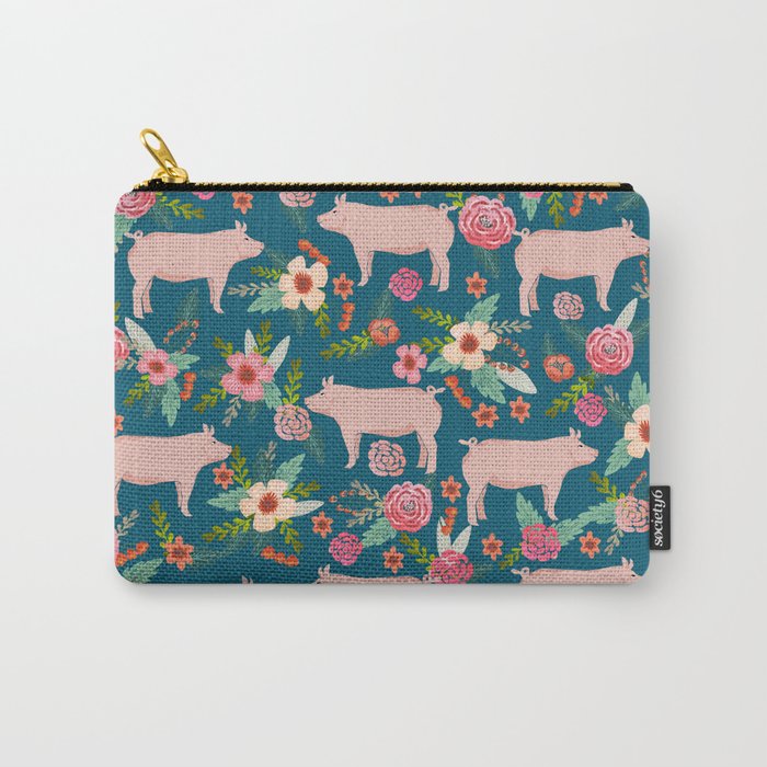 Pig florals farm homesteader pigs cute farms animals floral gifts Carry-All Pouch