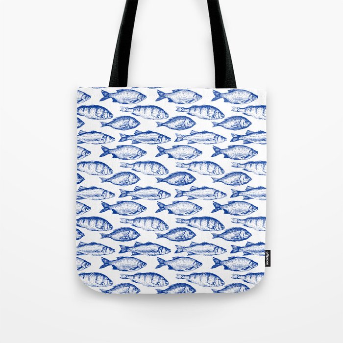 Dark Blue Fish Tote Bag by Thin Line Studio