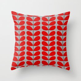 Mid Century Danish Leaves, Deep Red & Gray / Grey Throw Pillow