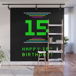 [ Thumbnail: 15th Birthday - Nerdy Geeky Pixelated 8-Bit Computing Graphics Inspired Look Wall Mural ]