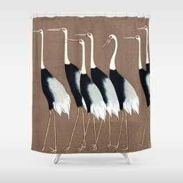 Tokyo Birds on Brown Color Shower Curtain