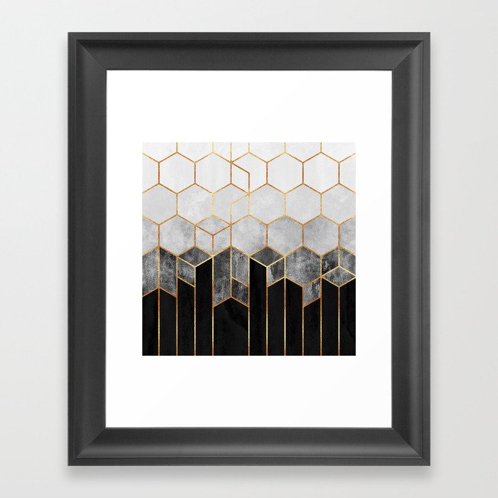 Charcoal Hexagons Framed Art Print