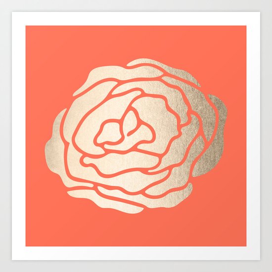 Rose White Gold Sands on Deep Coral Art Print