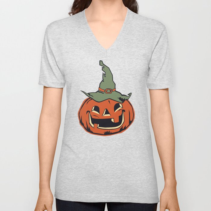 Vintage Jack O Lantern Pumpkin V Neck T Shirt