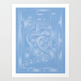 Geomajig 83 Blue - Midcentury Modern Hard Edge Geometric Line Art Abstract Art Print