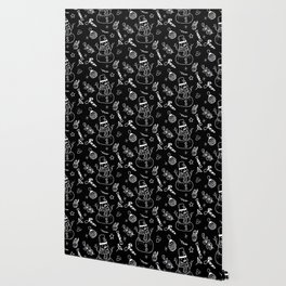 Black and White Christmas Snowman Doodle Pattern Wallpaper