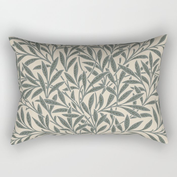 Vintage, Willow Leaf, William Morris, Green and Cream Rectangular Pillow