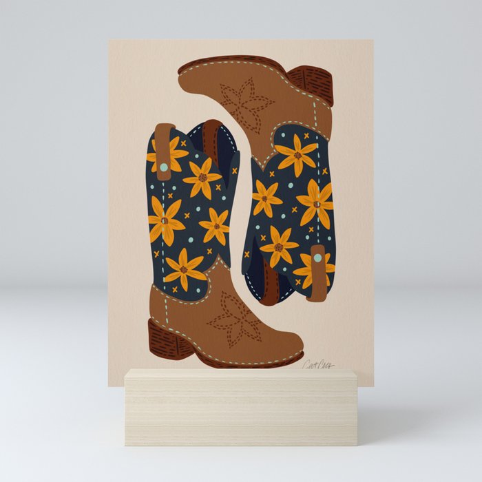 Cowgirl Boots – Navy & Suede Mini Art Print