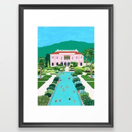 Pink Palace Framed Art Print | French, Gouache, Green, Travel, Architecture, Painting, Colorful, Artist, Helobirdie, Illustration 