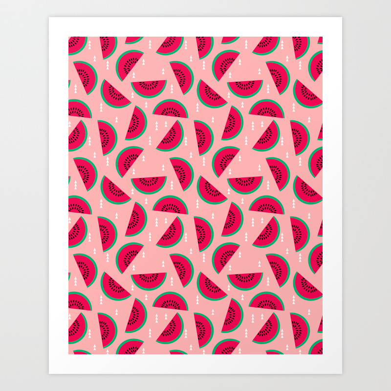 watermelon print pattern summer fresh mint fruit fashion spring trendy minimal print design Art Print CharlotteWinter | Society6