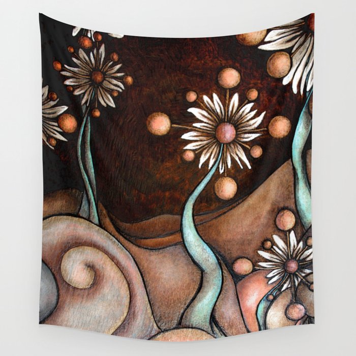 Dreamscape Wood Burned Flowers Wall Tapestry