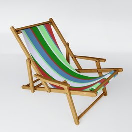 [ Thumbnail: Blue, Light Green, Lavender, Green, and Red Colored Lines/Stripes Pattern Sling Chair ]