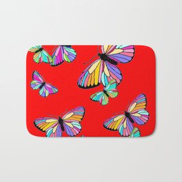 Rainbow Colored Butterflies Red art Design Bath Mat | Abstract, Red, Butterflies, Acrylic, Redart, Butterfly, Illustration, Nature, Redpatterns, Purple 