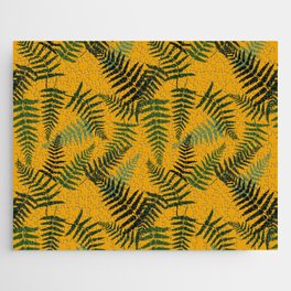 Fern Leaf Pattern on Mustard Background Jigsaw Puzzle