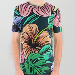 Hawaiian Hibiscus Floral Colorful Pattern All Over Graphic Tee