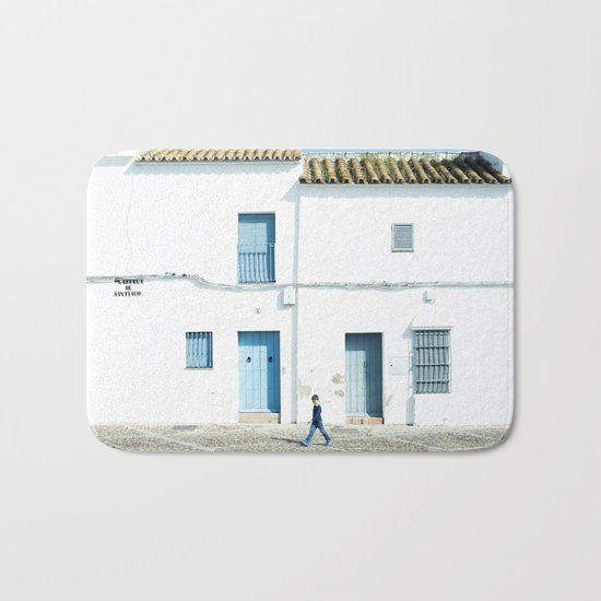 White and blue town Bath Mat