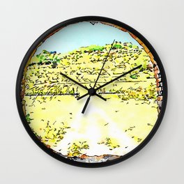Pieve di Tho: arch of the bridge and countryside landscape Wall Clock