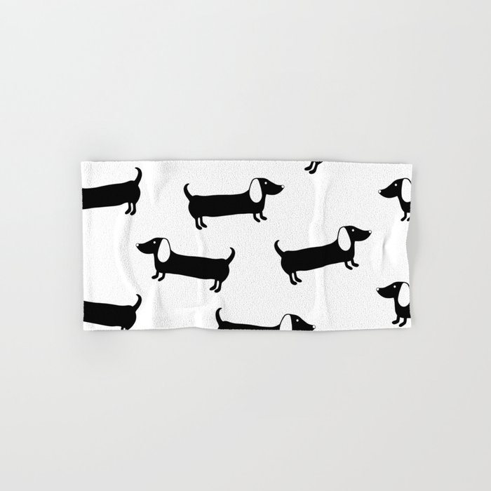 Cute dachshunds in black and white Hand & Bath Towel