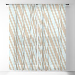 [ Thumbnail: Light Cyan & Tan Colored Striped Pattern Sheer Curtain ]