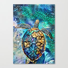 Sea Gold Blue Turtle Modern Artwork Sealife Design Turtles Colorful art  Canvas Print