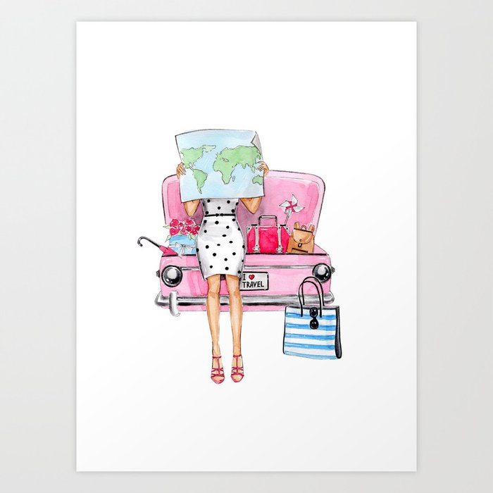 Watercolor fashion Watercolor print Travel girl art Fashion girl