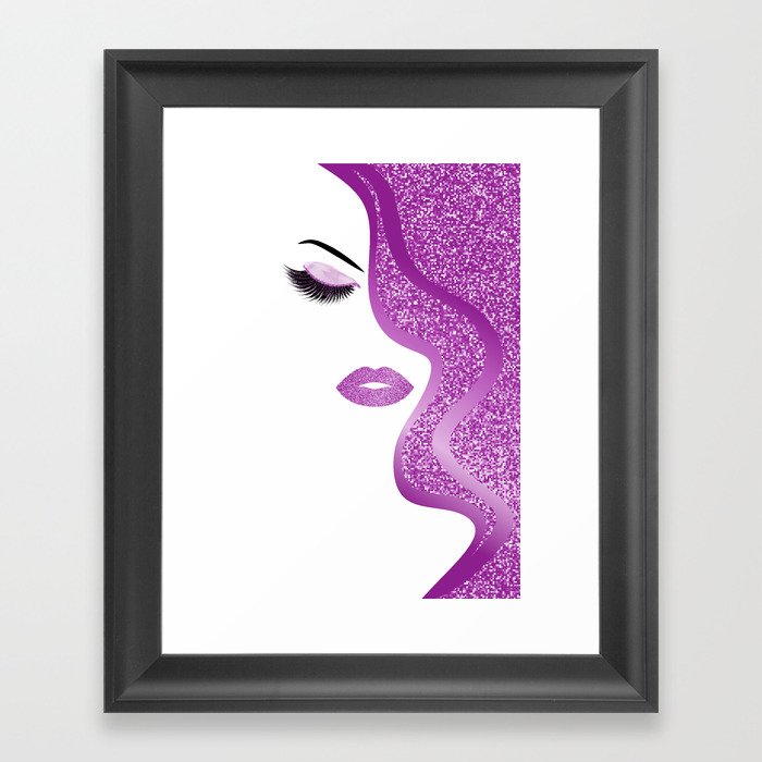 Purple glitter woman Framed Art Print