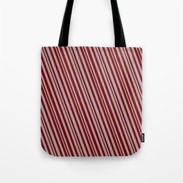 [ Thumbnail: Maroon and Dark Gray Colored Striped Pattern Tote Bag ]