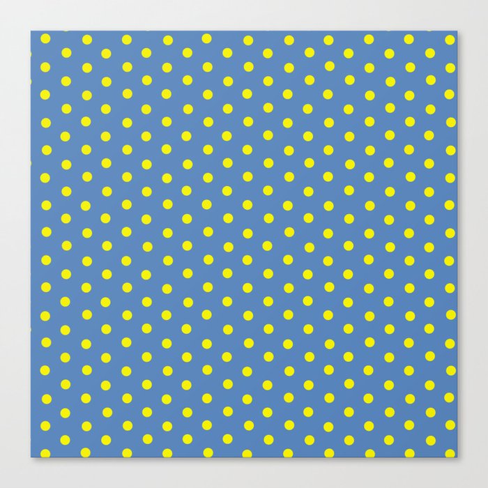 Royal  Blue Yellow Retro Polka Dot Background Pattern Canvas Print
