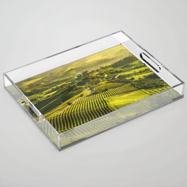 Panorama of Langhe vineyards and Grinzane Cavour. Italy Acrylic Tray