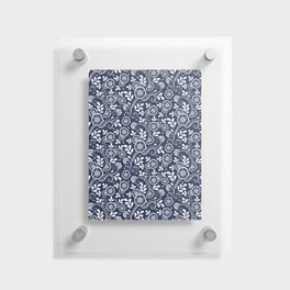 Navy Blue And White Eastern Floral Pattern Floating Acrylic Print