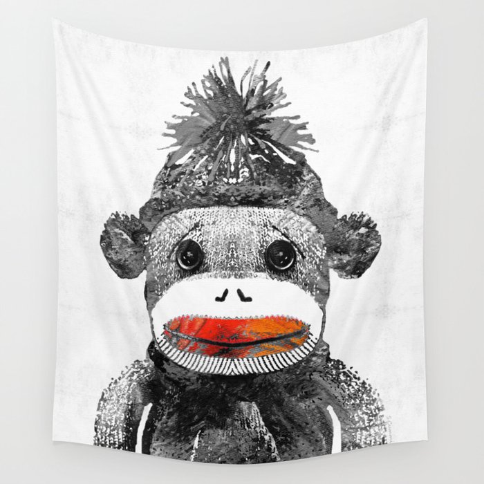 Sock Monkey Art In Black White And Red - By Sharon Cummings Wall Tapestry