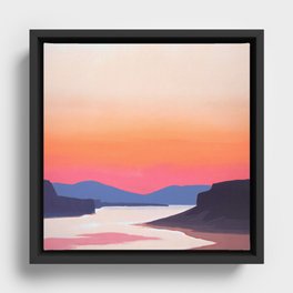 Graphic Sunset Over River Framed Canvas