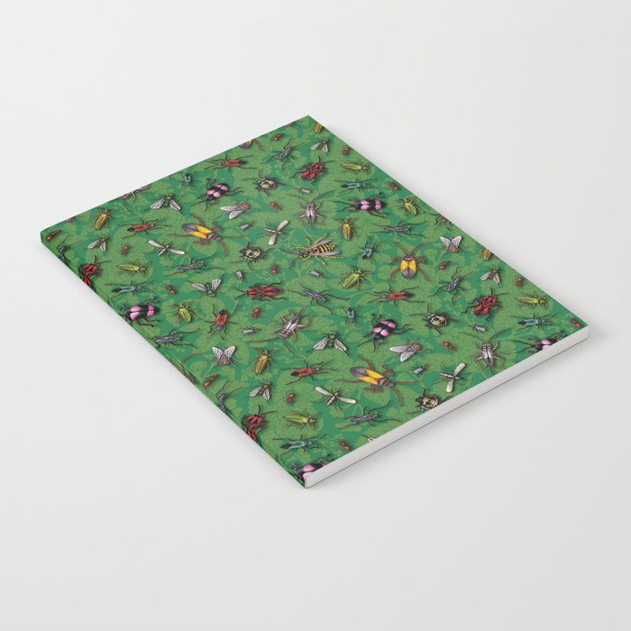 Bugs & Insects on Green Floral Background Notebook