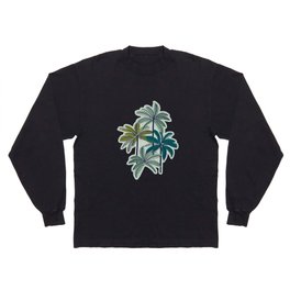 Retro Palm Springs vibes // sea mist green background highball pine and grey green palm trees oxford navy blue lines Long Sleeve T-shirt