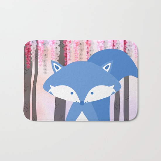 Cute Nursery Fox Flowers Design Bath Mat