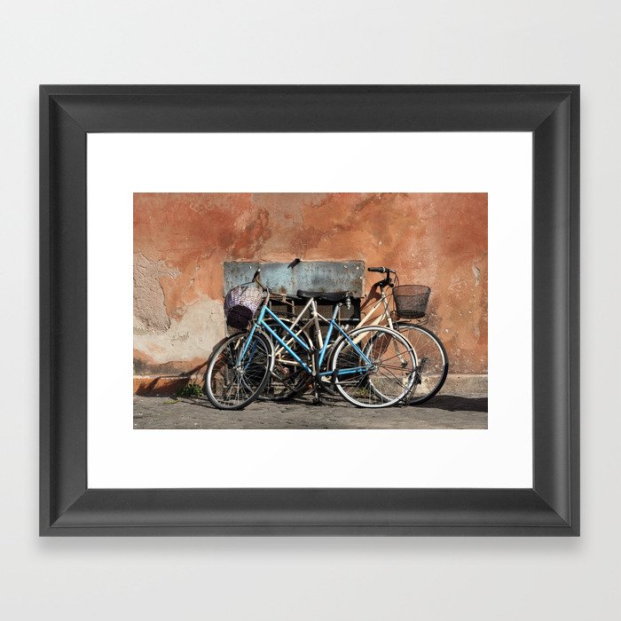Two Vintage Bicycles Against a Wall, Trastevere, Rome, Italy Framed Art Print