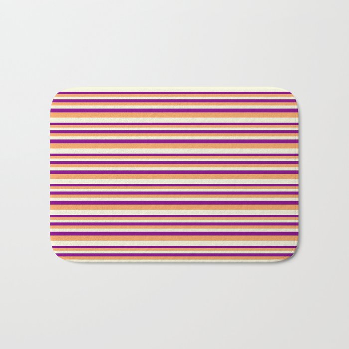 Purple, Brown & Beige Colored Striped/Lined Pattern Bath Mat